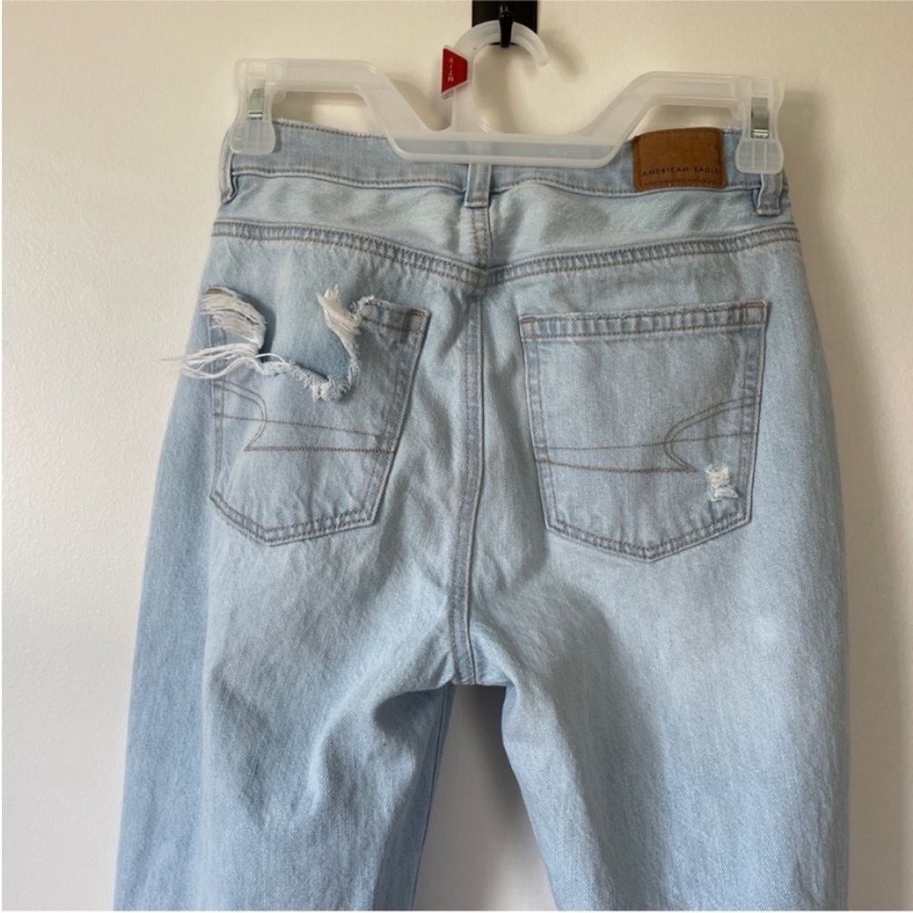 American Eagle Straight Mom Jeans 00 Light Blue High Rise Grunge Emo‎ Y2K Denim - Picture 5 of 12